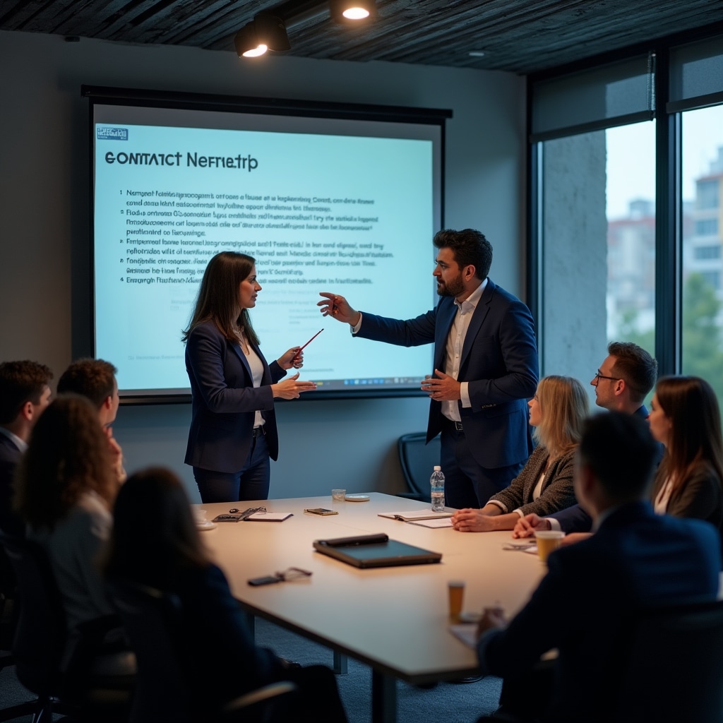 Instructor explaining contract clauses to workshop group