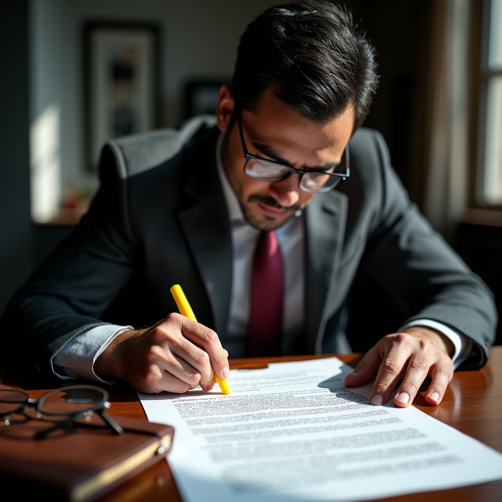 Participant examining complex real estate contract