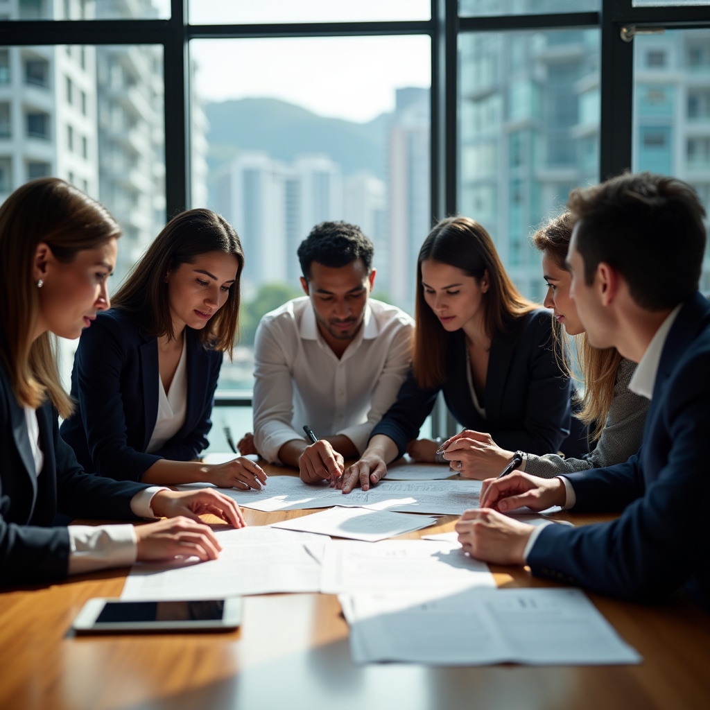 Workshop participants reviewing real estate investment contracts
